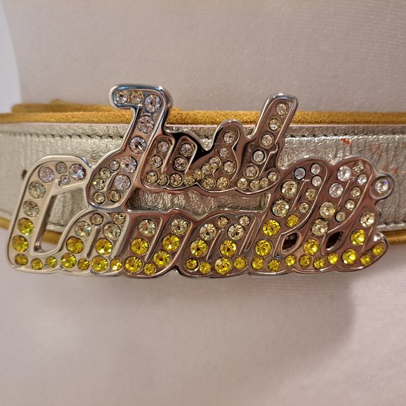Just Cavalli Women's Leather Silver Yellow Crystal Belt IT 80